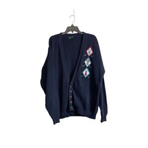 Vtg Sutter And Grant 2XL Cardigan Sweater Golfer Golfing Embroidered Patches 90s